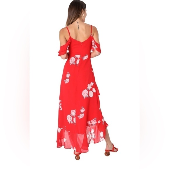 Lulus Floral Midi Sundress Small Asymmetrical Hem Ruffle Spring Wedding Guest - Picture 4 of 12